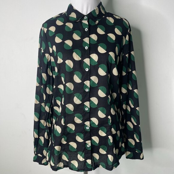Nice Things Women's Black Green Polka Dot Pattern Button Down Blouse Size M - Picture 1 of 13